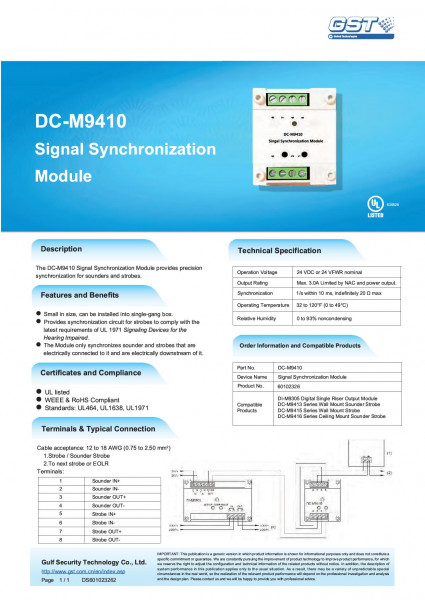 Module Gs 94c GST Sync Master Module Model. DC-M9410